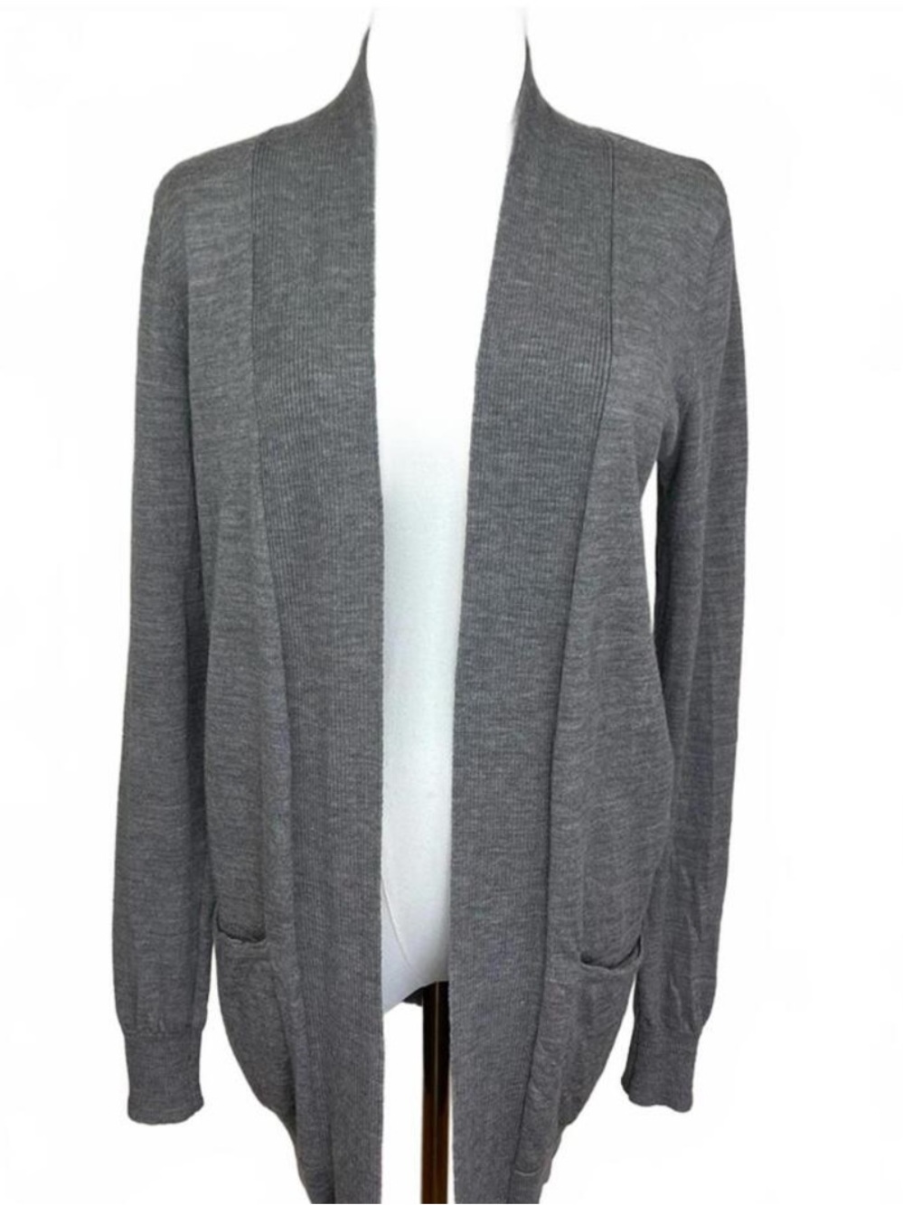 100% Extra fine Merino Wool Cardigan Women's Small longline‎ brown